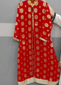 Red &amp; Gold Polka Dot Kurta Set with Dupatta