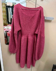 Cozy Knit Midi Dress with Balloon Sleeves