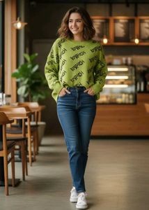 Stylish UniSex Green "loyPICH" Print Sweater