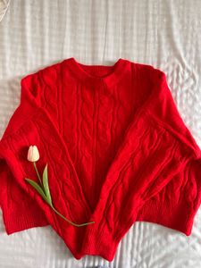 Red Cable Knit Pullover Sweater