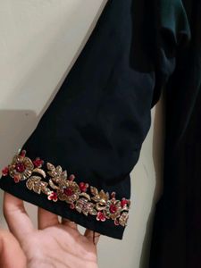 Elegant Black Handwork Aline Kurta with Dupatta