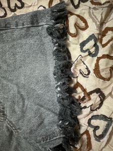 ZARA Grey Denim Frayed Hem Shorts