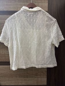 Sheer Lace Button-Up Blouse &amp; shorts