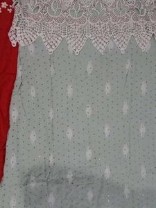 Elegant Mint Kurta Set with White Lace Overlay
