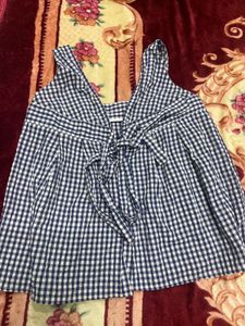 Cute Blue & White Gingham Tie-Front Top
