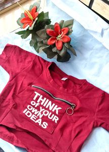 Maroon Crop Top with Zipper Pocket