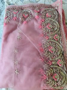 Exquisite Pink Embellished Saree