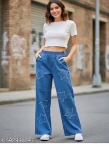 Trendy Blue Jeans with Star Print