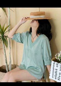 Elegant Light Green V-Neck Top