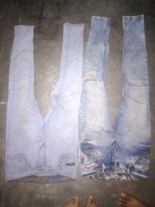 Denim Jeans One Is Slit Cut
