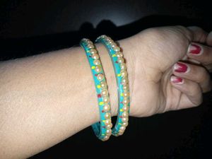 set of 2 Beautiful Red Bangles  and sky Bangle