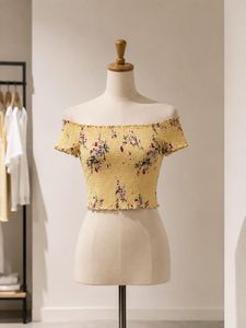 Yellow Floral Smocked Off-Shoulder Top