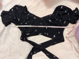 Goa Black Bird Print Wrap Crop Top🐦‍⬛