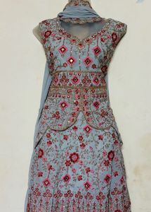 Embellished Grey kurta palazzo set