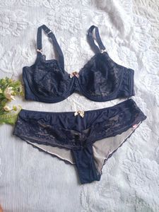 Elegant Navy Lace Bra &amp; Panty Set
