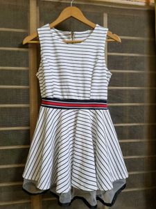 Striped Peplum Top with Layered Hem