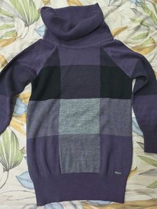 Cozy Purple &amp; Grey Plaid Turtle Neck Sweater