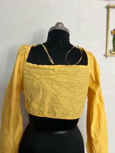 Yellow Tie-Up Crop Blouse