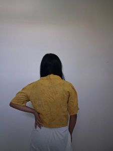 Yellow Floral Print Button-Up Shirt