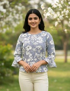 Floral Striped Bell Sleeve Top