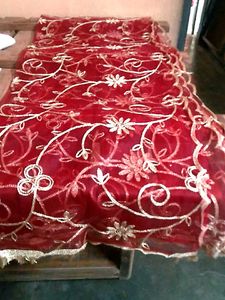Embroidered Red net Dupatta