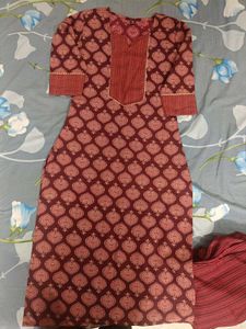 Maroon Printed Kurta Set