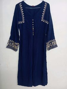 Navy Blue Embroidered Kurta
