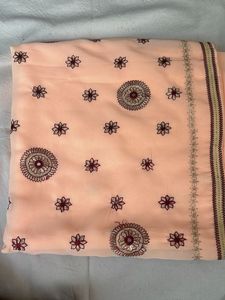 Embroidered Peach Saree