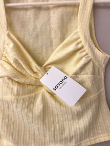 Savana by Urbanic Butter Yellow Textured Crop Top