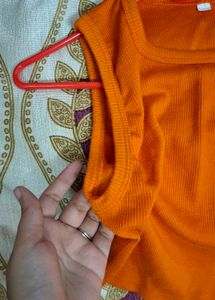 Orange Ribbed Sleeveless Top