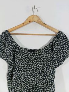 Black Printed Casual Ruched Top (Women)