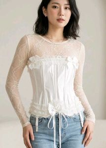 White Lace Corset Top with Bows