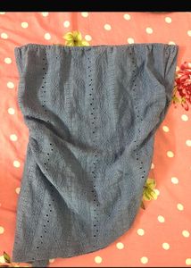 Chic Blue Eyelet Tube Top asymmetrical