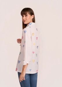 Chic Heart Print Button-Down Shirt