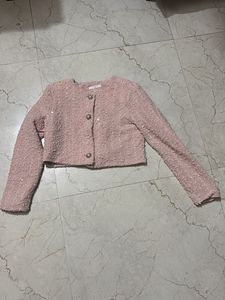 Chic Pink Textured Cropped Jacket