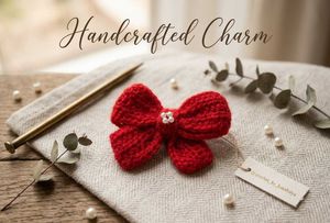 Handmade Red ❤ Crochet Bow 🎀 Hair Clip