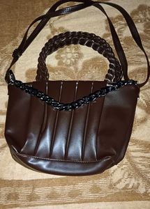 Italian-Inspired Dark Brown Pleated Leatherette Ha