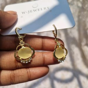 Golden Stone Long Korean Hugging Earrings