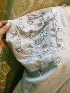 Grey embellished oversized top