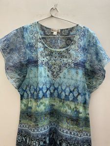 Blue Boho Print Embellished party  Top