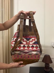 Boho Aztec Print Leather Backpack