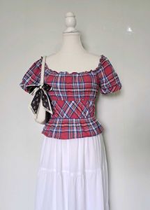 Trendy Plaid Puff Sleeve Top