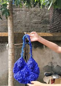 Handmade Crochet Blue Hobo Bag