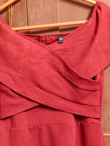 Elegant Off-Shoulder Burgundy Dress( Sale only for
