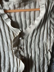 Ribbed Ruffle Trim Tie-Front Top