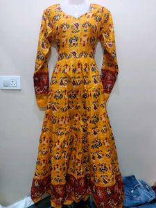 Yellow Printed Anarkali 👗