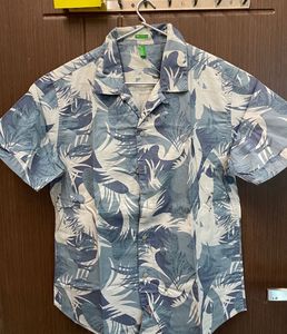 Men's Blue Tropical Print Short Sleeve Shirt