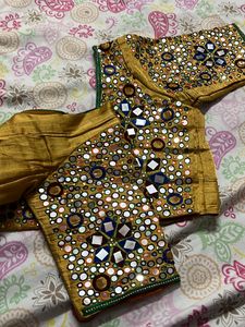 Golden Blouse With Mirror Work