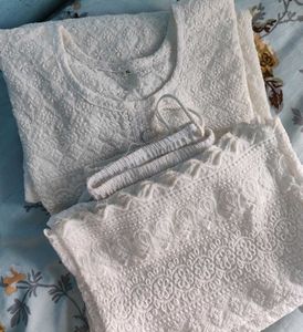 Elegant White Chikankari Kurta Set