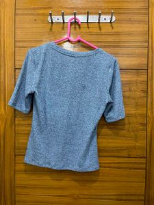 Ribbed Blue Half Sleeve Top